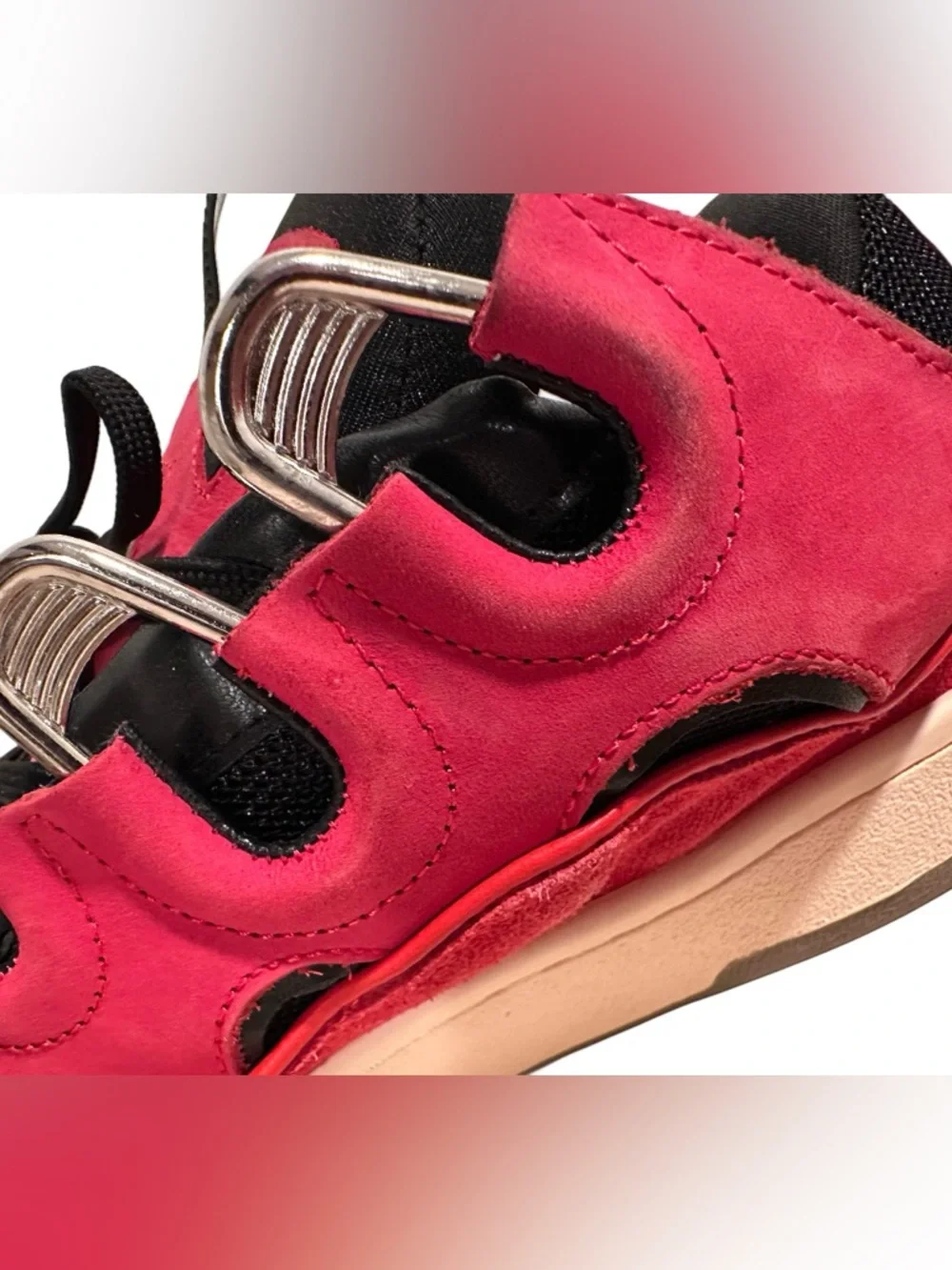 Lanvin Curb Men’s Sneakers Poppy Red Black Suede Oversized Laces LowTop Skate 12
